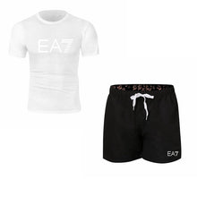 Load image into Gallery viewer, 2019 Train Graphic Series Print Fashion For Men New EA7 white Short Sleeve Men Tracksuits Set Male T-shirt fashion Clothing