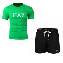 Load image into Gallery viewer, 2019 Train Graphic Series Print Fashion For Men New EA7 white Short Sleeve Men Tracksuits Set Male T-shirt fashion Clothing