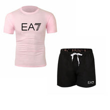 Load image into Gallery viewer, 2019 Train Graphic Series Print Fashion For Men New EA7 white Short Sleeve Men Tracksuits Set Male T-shirt fashion Clothing