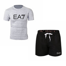 Load image into Gallery viewer, 2019 Train Graphic Series Print Fashion For Men New EA7 white Short Sleeve Men Tracksuits Set Male T-shirt fashion Clothing
