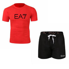 Load image into Gallery viewer, 2019 Train Graphic Series Print Fashion For Men New EA7 white Short Sleeve Men Tracksuits Set Male T-shirt fashion Clothing