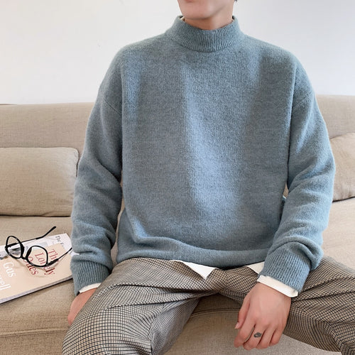 2019 Men's Solid Color Casual Pullover Thick Velvet Coats Half High Collar Cashmere Knitting Male Woolen 4 Color Sweater M-2XL