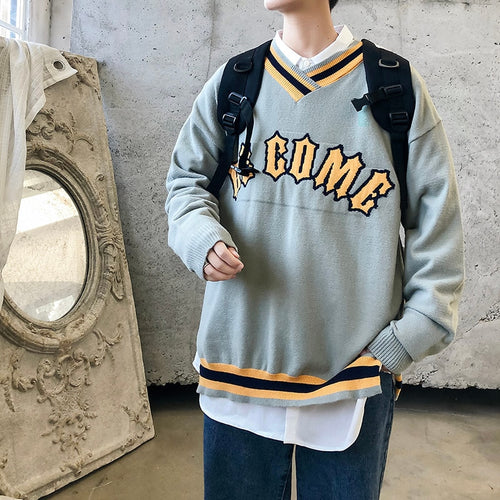 2018 Winter Men's V-Collar Knitting In Warm Cashmere Sweaters Casual Printing Pullover High-quality Woolen Coats Size M-3XL